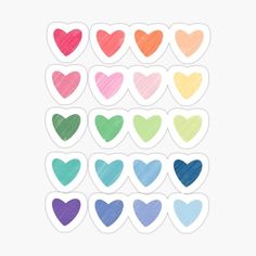 colorful hearts stickers on a white background