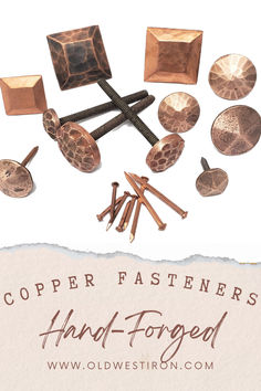 copper fasteners and nail - tipped screws are shown in front of a white background