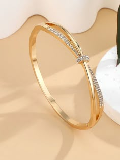 Gold  Collar  Zinc Alloy   Embellished   Women's Fashion Jewelry Diamond Bangles Bracelet Indian, Bracelets For Women Gold Indian, Gold Bracelets For Women Indian, Dubai Gold Bangles, Simple Gold Bangle, Gold Bangles Indian, Knot Bangle