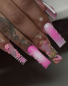 Long Pink Nail Designs, Medium Nails, Long Acrylic Nail Designs, Drip Nails, Winter Nails Acrylic, Colored Acrylic Nails, Cute Acrylic Nail Designs, French Acrylic Nails, Dope Nail Designs