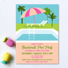 Bachelorette Pool Party Tropical Swimming Pool Invitation