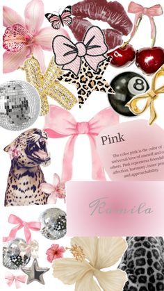 a collage of pink and black items