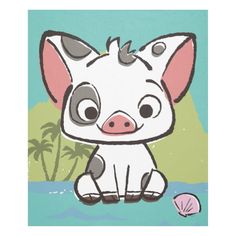 a cartoon pig sitting on top of a beach