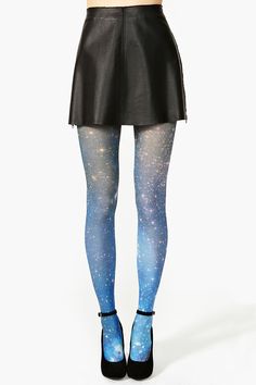 Cosmic Leggings - $38.00 Out-of-this-world stretch leggings featuring a colorful galaxy print. Stretch panel at waist, seamed toe. A stellar gift for any gal! Galaxy Tights, Ombre Tights, Sheer Leggings, Leggings And Socks, Stocking Tights, Skirt Maxi, Socks And Tights, Tight Leggings