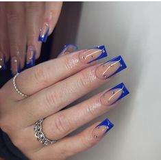 Royal Blue Tips Acrylic Nails, Dark Blue Acrylic Nails French Tip, Prom Nail Inspo Royal Blue, Royal Blue Nails With Diamonds, Royal Blue Acrylic Nails Short French Tip, Royal Blue Acrylic Nails Glitter Short, Navy Blue Quince Nails Short, Elegant Royal Blue Nails