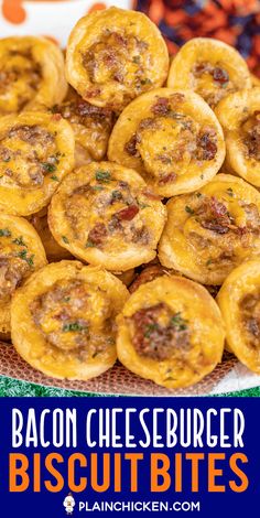 bacon cheeseburger biscuits on a plate with text overlay