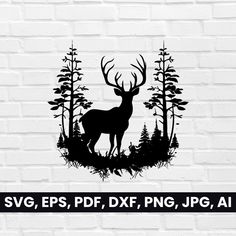 Deer Forest Silhouette, Stag shape SVG, Pdf, Dxf, Png, Deer Clipart, Deers Vector T-Shirt, Logo cricut Diy Teepee Tent, Diy Teepee, Forest Silhouette, Deer Forest, Stencil Ideas, Teepee Tent, Cnc Projects, T Shirt Logo