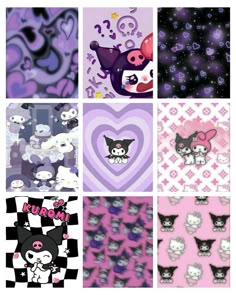 several different wallpapers with hearts, cats and skulls on them in various colors