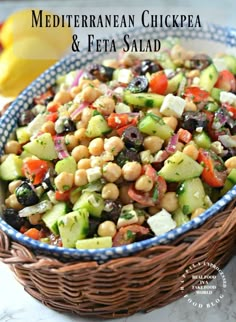 mediterranean chickpea and feta salad in a bowl