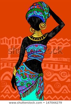 an african woman wearing a colorful dress and headdress, with her hand on her hip