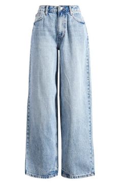 A soft acid-wash finish brings retro-cool vibes to these baggy-leg jeans constructed from comfortable nonstretch denim. Zip fly with button closure Five-pocket style 100% cotton Machine wash, line dry Imported Baggy Wide Leg Jeans, Jeans Light Blue, Light Jeans, Cute Jeans, Christmas Wishlist, Baggy Jeans, Acid Wash, Miss Selfridge, Wide Leg Jeans