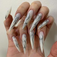 PRICES MAY VARY. 【Package Contains】You will get 24 pieces of long stiletto press on nails with 12 different sizes, 1 nail glue for DIY your own nails. you can choose the most suitable false nail for yourself, it is easy to trim and file them to in any length and shape you like 【Health and Durable】Our white press on nails are made of healthy ABS material, no irritating smell, higher gloss, not easy to break, and will not harm the human body or nails, and can be used with confidence 【Wide Occasion Fake Nails Long, Nail Art Stripes, Sharp Nails, Valentine Nails, Nail Art Salon, Cool Girl Style, Nagel Tips, Nail Type, Striped Nails