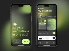 two cell phones with the text, my practical plan all your meditations in one app