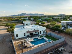 an aerial view of a house in the desert