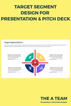 a yellow and blue brochure with the words target segment design for presentation & pitch deck