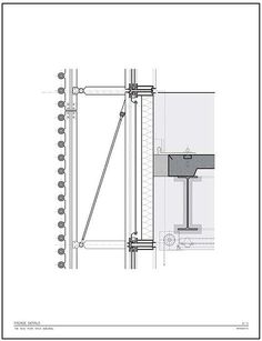 an architectural drawing of the corner section of a building with exposed pipes and electrical wires