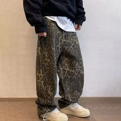 Designer Harajuku Denim Pants Youth Popular Oversize Men Loose Casual Y2k High Quality Jeans Panther Print, Hip Hop Vintage, Rave Clothes, Leopard Jeans, Leopard Print Jeans, Pants Male, Denim Pants Mens, Streetwear Hip Hop, Retro Mode