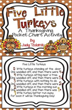 five little turkeys pocket chart activity for kids to practice their thanksgiving writing and reading skills