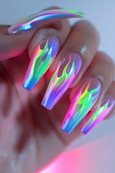 Neon Nails Square, Purple Neon Nails, Long Neon Nails, Neon Nails Long, Nails Ideas Neon, Neon Nails Ideas, Neon Nails Gel, Neon Nails Acrylic