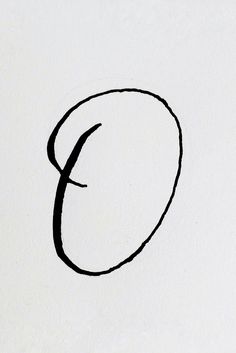 the letter e is drawn in black ink on a white paper with an oval shape