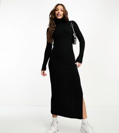 Dresses by ASOS Tall Low effort, high reward High neck Long sleeves Side slit Regular fit Knitted Maxi Dress, Dress With High Neck, Knit Maxi Dress, High Neck Long Sleeve, Maxi Knit Dress, Winter Essentials, Side Split, Winter Dresses