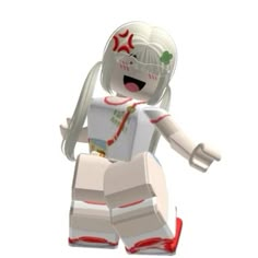 a lego girl with white hair and red shoes is standing in front of a white background