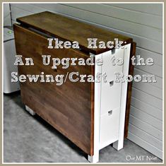 an upgrade to the sewing / craft room ikea hackr and storage cabinet with text overlay that reads ikea hackr an upgrade to the sewing / craft room