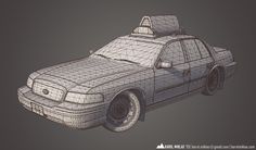 Karol Miklas Portfolio - NYC Taxi | www.karolmiklas.com | A model of NYC Taxi Ford Crown Victoria.    Unique mapping - a possibility to bake lighting to a texture.    40k triangles, 20.5k without wheels.    Diffuse, specular, emissive map.    Rendered in Marmoset Toolbag.    Unique mapping - a possibility to bake lighting to a texture.    40k triangles, 20.5k without wheels.    Diffuse, specular, emissive map.    Rendered in Marmoset Toolbag. Marmoset Toolbag, Nyc Taxi, Polygon Modeling, Ford Crown Victoria, Crown Victoria, 3d Tutorial, Wireframe, Gas Station, Cinema 4d