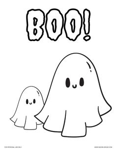 two ghost coloring pages with the word boo