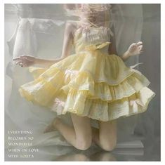 Yellow Dresses Aesthetic, Pompompurin Dress, Babydoll Dress Plus Size, Cute Yellow Dresses, Magic Tea, Shifting Script, Yellow Sundress, Childhood Dream, Yellow Bow