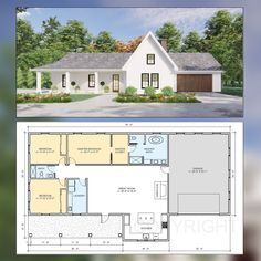 two story house plans with garage and living room in the front, one bedroom on the second