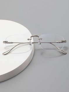 Collar    Rimless Embellished   Women Accessories Rimless Glasses Women, Classy Glasses, Fancy Glasses, Ethereal Jewelry, Rimless Eyeglasses, Rimless Glasses, Light Blue Aesthetic, Women Eyeglasses