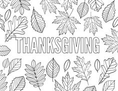 a coloring page with leaves and the words thank