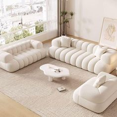 Embrace the elegance of minimalist living with this stunning all-white living room setup!  Featuring plush, cloud-like sofas, a sleek modern coffee table, and large windows letting in natural light, this design perfectly blends comfort with contemporary style. Ideal for creating a bright and airy atmosphere U Couch, Contemporary Sofa Design, Sofa Arrangement, Interior Design Per La Casa, Living Room Sofas, Room Sofas, Brown Sofa, Decoration Inspiration, Contemporary Sofa