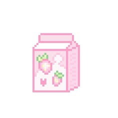 a pixelated image of a jar with flowers on it's side and the lid is pink