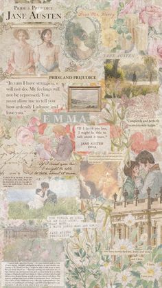 a collage with many different pictures and words on it's side, including roses