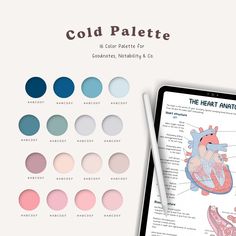 ✨ Cold Palette ✨ WHAT'S INCLUDED: 🦋 Color swatches as a PDF 🦋 16 Colors with Hexcodes TECHNICAL REQUIREMENTS: 💻 Compatible with all devices, including: iPad, iPhone, Macbook, PC, etc. 💻 A notes app is a nice feature to use the font. I recommend the following: iOS/iPadOS: GoodNotes, Noteshelf Android: Xodo, Noteshelf Windows: Drawboard PDF, Xodo. NOTES: ‼️ This is a digital product, which is excluded from the right of withdrawal due to its incorporeal nature. By executing the contract, you wa Goodnotes Elements Stickers, Digital Planner Colour Palette, Color Pallet Design, Note Design Layout, Goodnotes Colors Palette, Digital Notes Color Palette, Goodnotes Colour Palette, Cold Winter Palette, Colors For Goodnotes