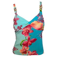 -Versace floral "lily print” pink/turquoise top -Gold/Clear Medusa Plaques -Spring/Summer 2004 -100% silk -right clear plaque slightly darkened over time, reflected on price Size 38 Bust: 68 cm / 26.7 inch Length (from strap): 51.5 cm / 20.2 inch Rare Vintage Clothes, Y2k Floral Top, 2000s Designer Fashion, Vintage Summer Tops, Y2k Tops Outfit, Turquoise Aesthetic Vintage, Unique Fashion Pieces, Turquoise Top Outfit, Real 2000s Fashion