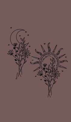 the sun and flowers are drawn on a brown background with black ink, which is also used as a stencil