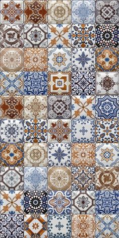 an assortment of different colored and patterned tiles