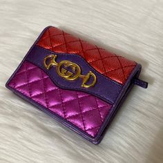 Authentic Gucci Women’s Bifold Wallet Color Is Red With Magenta Gold Front Hardware Pre Loved Has Sense Of Use No Tears Or Rips No Cracks On Glaze Floral Pattern Interior Lining No Stickiness Or Peek Good Used Condition Snap Closed No Box, No Dustbag Measurements 4.25”L X 1”W X 3.25”H Opened 7”L X 4.5”W Pattern Interior, Gold Fronts, Gucci Women, Bifold Wallet, Small Wallet, Red Purple, Colorful Interiors, Gucci Bag, Women's Accessories