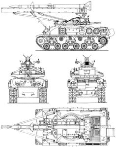 an old tank is shown in three different views, including the front and side view