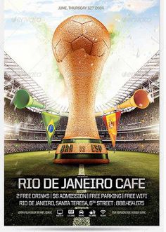 a poster for a soccer match with the trophy on it's back and an image of