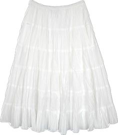 White Tiered Skirt With Gathered Details, White Ruffled Flared Maxi Skirt, White Ruffled Full Maxi Skirt, White Flowy Tiered Maxi Skirt, White Tiered Gathered Maxi Skirt, White Cotton Gathered Maxi Skirt, White Cotton Maxi Skirt With Gathered Detail, White Tiered Cotton Skirt, White Cotton Voluminous Maxi Skirt