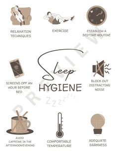 Sleep has a significant impact on our student's/client's emotional well-being and mental health. Sustaining healthy sleep patterns can help regulate emotions, reduce stress levels, and improve mood stability. This poster is a visual reminder about how maintaining a consistent sleep schedule, creating a sleep-friendly environment, and practicing good sleep hygiene (such as avoiding electronic devices before bed) can all contribute to better sleep quality and duration. Hygiene Poster, Lifestyle Medicine, Regulate Emotions, Sleep Hygiene, Sleep Habits, Baby Sleep Schedule, Sleeping Too Much, Sleep Tips