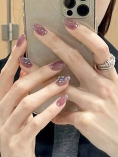 Pretty Korean Nails, Nail Art Viola, Purple Nail Art, Special Nails, Purple Nail Designs, Blush Nails, Pretty Gel Nails, Soft Nails