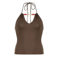 Discover elegance and style with our Brown Retro Halter Crop Top. Featuring a chic deep V neckline, halter strap, and open back design for a sophisticated appeal. The crop length and sleeveless style highlight your figure, complemented by the luxurious rich brown hue. Enhance your collection with this essential garment for a touch of glamour. Deep v neckline Halter strap Open back design Crop length Sleeveless style Rich brown hue Slim Vest, Middle Age Fashion, Halter Strap, Halter Crop Top, Rave Outfits, Neck Strap, Club Outfits, Middle Age, Women Tops