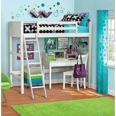 a child's bedroom with a bunk bed and desk