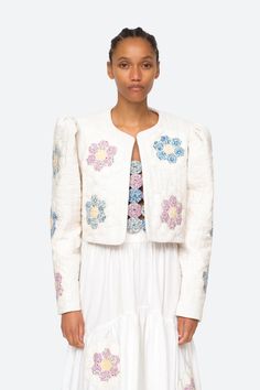 Violette Jacket – Sea, New York Patch Jacket, Floral Patches, Pastel Fashion, Sea Ny, Vanessa Bruno, Patches Jacket, Patch Quilt, Inspired Dress, Cotton Jacket