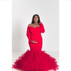 This Dress Is From Anyuta Couture. Mermaid Style Maternity Dress In Red. Size Large With Stretch Still. Never Worn, Just Tried On. I Didn’t Make It To My Photoshoot Before My Baby Arrived! These Are Photos From Reviews. It’s Beautiful! I Was Currently 200 When I Tried On And It Still Had Some Stretch. Short Or Tall, The Tulle Is Still Long. I Can Send Pictures Of Dress! Paid $260 Asking $200. Red Long Sleeve Mermaid Dress For Prom, Red Fitted Mermaid Hem Gown, Red Mermaid Hem Dress For Red Carpet, Red Long Sleeve Mermaid Dress For Evening, Red Mermaid Hem Maxi Dress For Prom, Red Maxi Dress With Mermaid Hem For Prom, Red Long Sleeve Mermaid Dress For Wedding, Red Fitted Mermaid Evening Dress, Red Fitted Mermaid Hem Dress